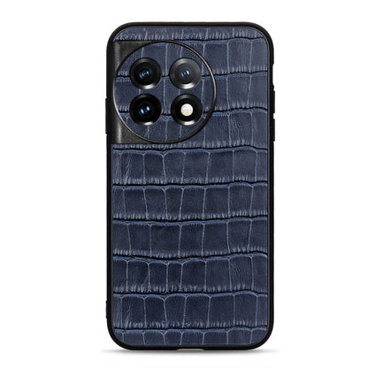 For OnePlus 11 5G Accurate Hole Crocodile Texture Genuine Leather Phone Case(Blue) - OnePlus Cases by buy2fix | Online Shopping UK | buy2fix