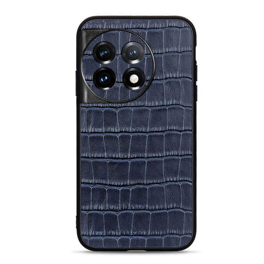For OnePlus 11 5G Accurate Hole Crocodile Texture Genuine Leather Phone Case(Blue) - OnePlus Cases by buy2fix | Online Shopping UK | buy2fix