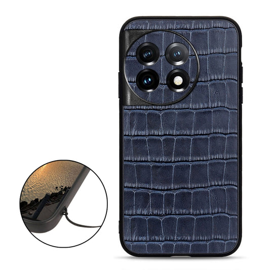 For OnePlus 11 5G Accurate Hole Crocodile Texture Genuine Leather Phone Case(Blue) - OnePlus Cases by buy2fix | Online Shopping UK | buy2fix