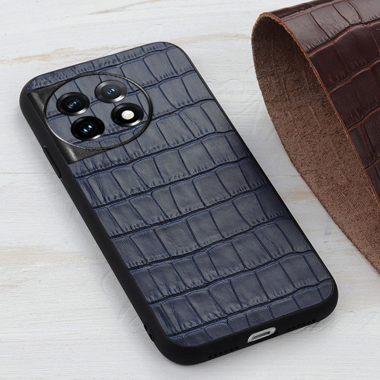 For OnePlus 11 5G Accurate Hole Crocodile Texture Genuine Leather Phone Case(Blue) - OnePlus Cases by buy2fix | Online Shopping UK | buy2fix