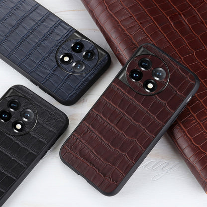 For OnePlus 11 5G Accurate Hole Crocodile Texture Genuine Leather Phone Case(Blue) - OnePlus Cases by buy2fix | Online Shopping UK | buy2fix