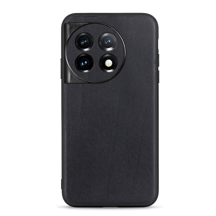 For OnePlus 11 5G Lambskin Texture Genuine Leather Phone Case(Black) - OnePlus Cases by buy2fix | Online Shopping UK | buy2fix