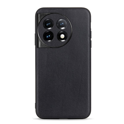 For OnePlus 11 5G Lambskin Texture Genuine Leather Phone Case(Black) - OnePlus Cases by buy2fix | Online Shopping UK | buy2fix