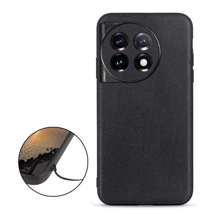 For OnePlus 11 5G Lambskin Texture Genuine Leather Phone Case(Black) - OnePlus Cases by buy2fix | Online Shopping UK | buy2fix