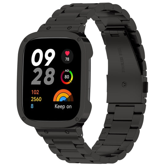 For Xiaomi Redmi Watch 3 / Mi Watch Lite 3 2 in 1 Three-bead Metal Watch Band with Watch Frame(Black)