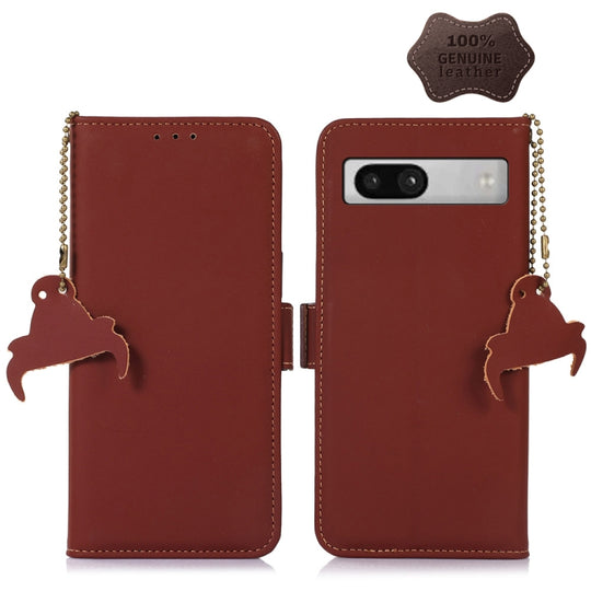 For Google Pixel 7a Genuine Leather Magnetic RFID Leather Phone Case(Coffee)