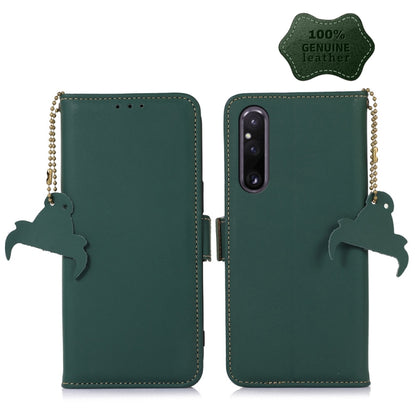For Sony Xperia 1 V Genuine Leather Magnetic RFID Leather Phone Case(Green) by buy2fix