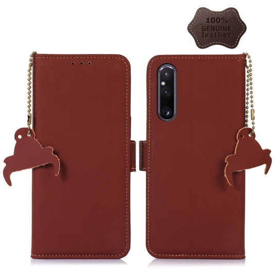 For Sony Xperia 1 V Genuine Leather Magnetic RFID Leather Phone Case(Coffee) by buy2fix