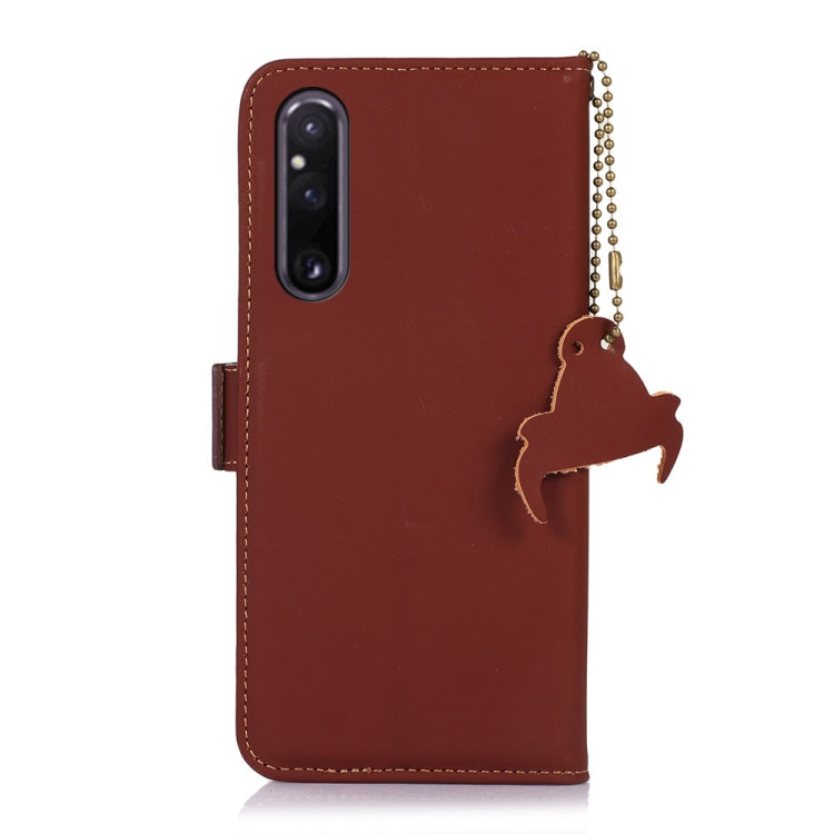 For Sony Xperia 1 V Genuine Leather Magnetic RFID Leather Phone Case(Coffee) by buy2fix
