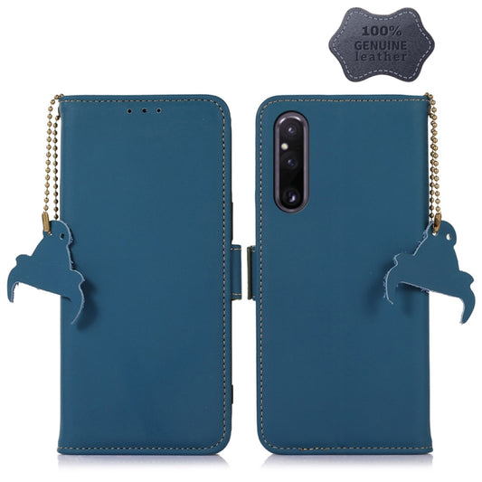 For Sony Xperia 1 V Genuine Leather Magnetic RFID Leather Phone Case(Blue) by buy2fix