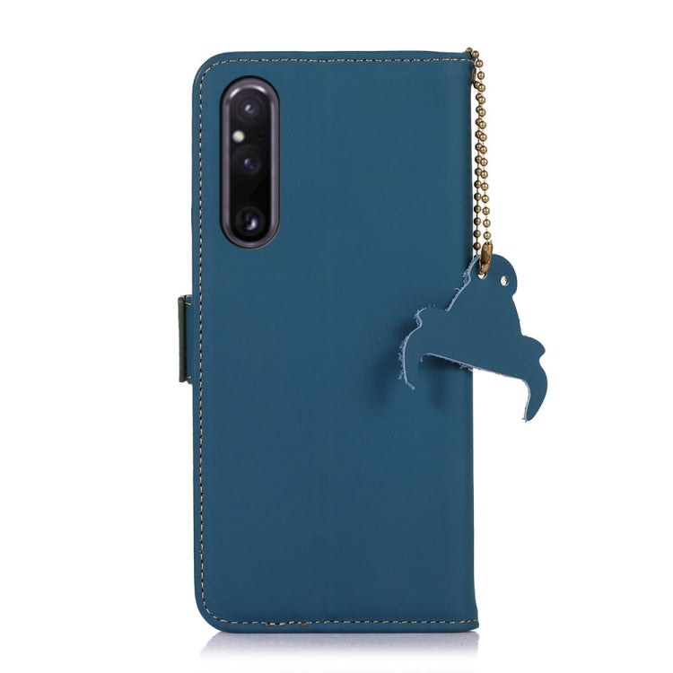For Sony Xperia 1 V Genuine Leather Magnetic RFID Leather Phone Case(Blue) by buy2fix