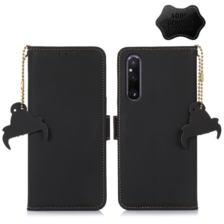For Sony Xperia 1 V Genuine Leather Magnetic RFID Leather Phone Case(Black) by buy2fix