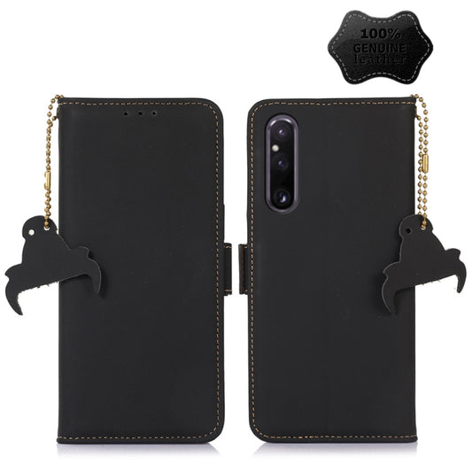 For Sony Xperia 1 V Genuine Leather Magnetic RFID Leather Phone Case(Black) by buy2fix