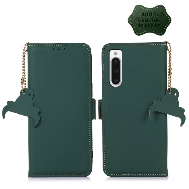 For Sony Xperia 10 V Genuine Leather Magnetic RFID Leather Phone Case(Green) by buy2fix