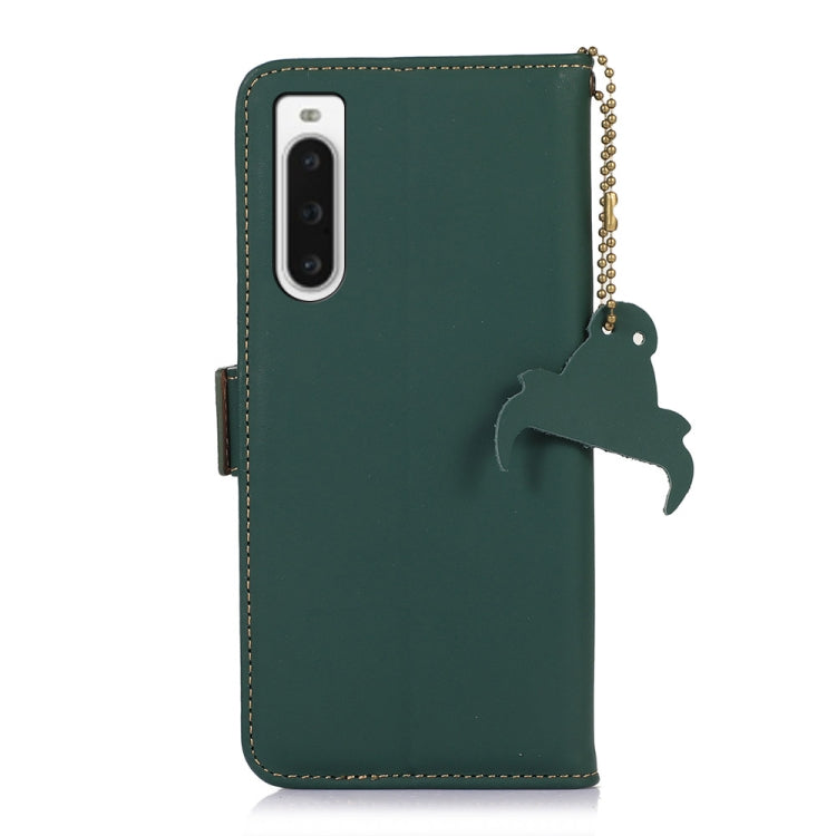 For Sony Xperia 10 V Genuine Leather Magnetic RFID Leather Phone Case(Green) by buy2fix