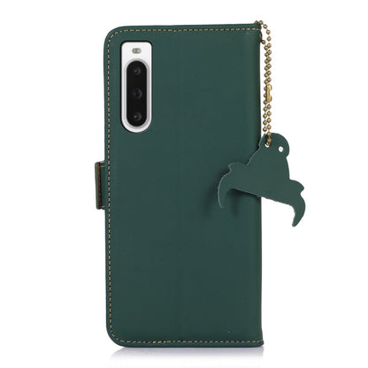 For Sony Xperia 10 V Genuine Leather Magnetic RFID Leather Phone Case(Green) by buy2fix
