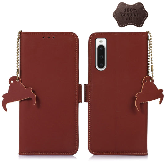 For Sony Xperia 10 V Genuine Leather Magnetic RFID Leather Phone Case(Coffee) by buy2fix