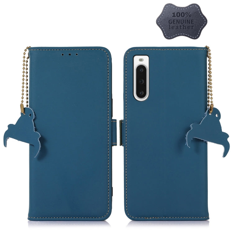 For Sony Xperia 10 V Genuine Leather Magnetic RFID Leather Phone Case(Blue) by buy2fix