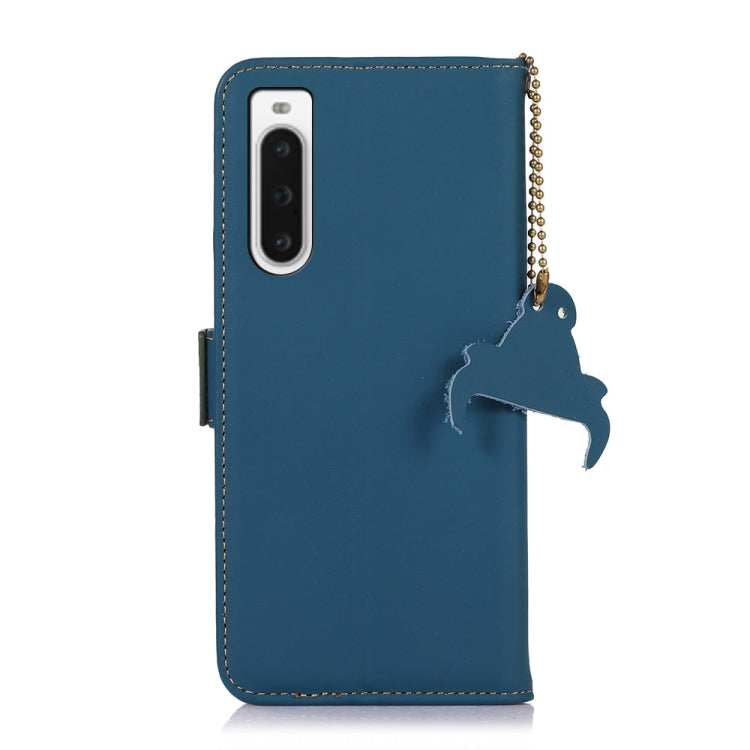For Sony Xperia 10 V Genuine Leather Magnetic RFID Leather Phone Case(Blue) by buy2fix