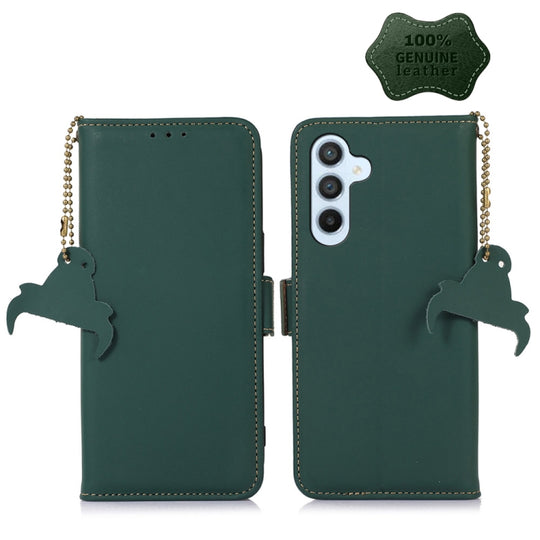 For Samsung Galaxy M14 5G Genuine Leather Magnetic RFID Leather Phone Case(Green)