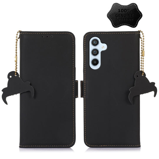 For Samsung Galaxy M14 5G Genuine Leather Magnetic RFID Leather Phone Case(Black)