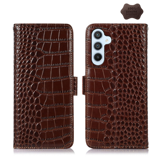 For Samsung Galaxy M14 5G Crocodile Top Layer Cowhide Leather Phone Case(Brown) by buy2fix