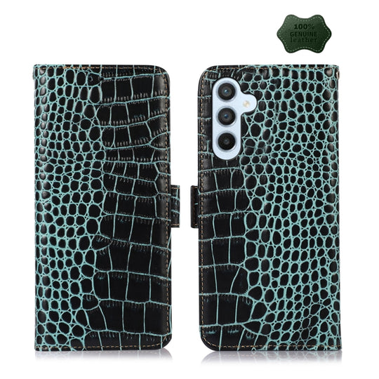For Samsung Galaxy M14 5G Crocodile Top Layer Cowhide Leather Phone Case(Green)