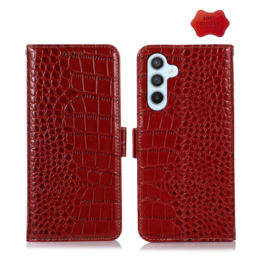 For Samsung Galaxy M14 5G Crocodile Top Layer Cowhide Leather Phone Case(Red) by buy2fix