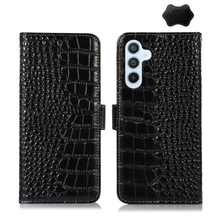 For Samsung Galaxy M14 5G Crocodile Top Layer Cowhide Leather Phone Case(Black) by buy2fix