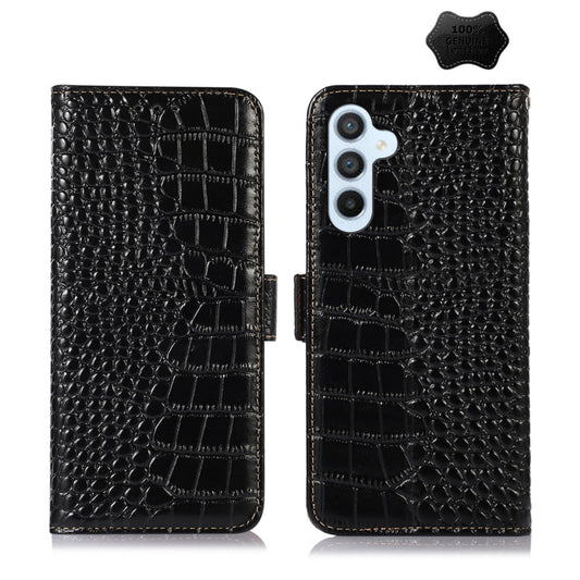 For Samsung Galaxy M14 5G Crocodile Top Layer Cowhide Leather Phone Case(Black) by buy2fix