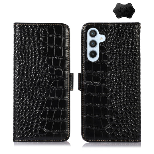 For Samsung Galaxy M14 5G Crocodile Top Layer Cowhide Leather Phone Case(Black)