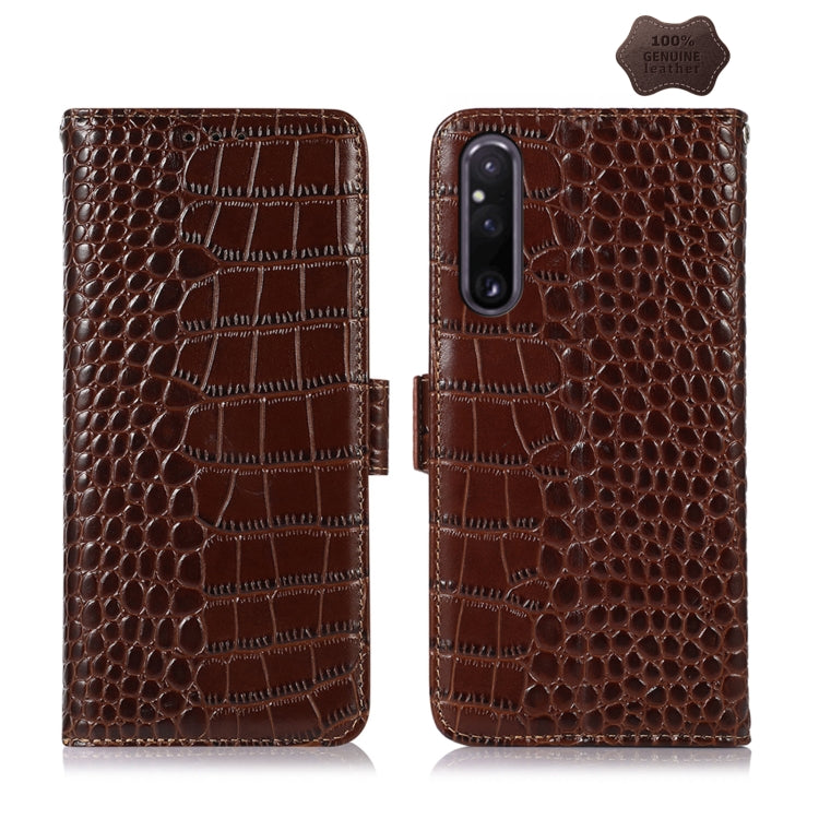 For Sony Xperia 1 V Crocodile Top Layer Cowhide Leather Phone Case(Brown) by buy2fix