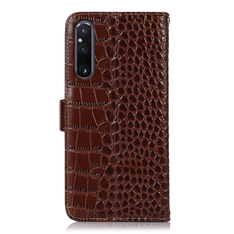 For Sony Xperia 1 V Crocodile Top Layer Cowhide Leather Phone Case(Brown) by buy2fix