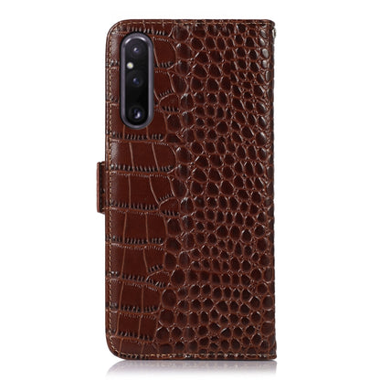 For Sony Xperia 1 V Crocodile Top Layer Cowhide Leather Phone Case(Brown) by buy2fix