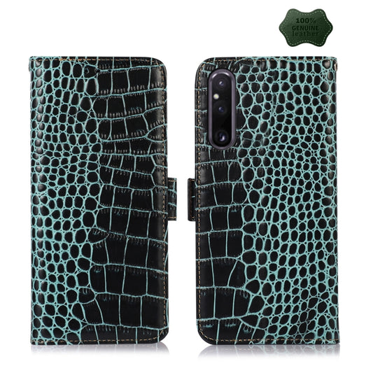For Sony Xperia 1 V Crocodile Top Layer Cowhide Leather Phone Case(Green) by buy2fix