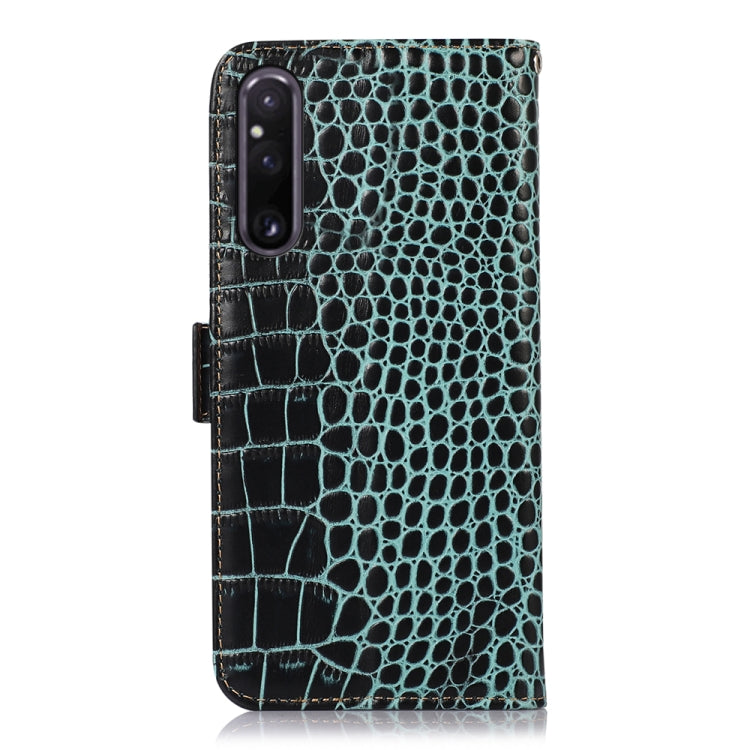 For Sony Xperia 1 V Crocodile Top Layer Cowhide Leather Phone Case(Green) by buy2fix