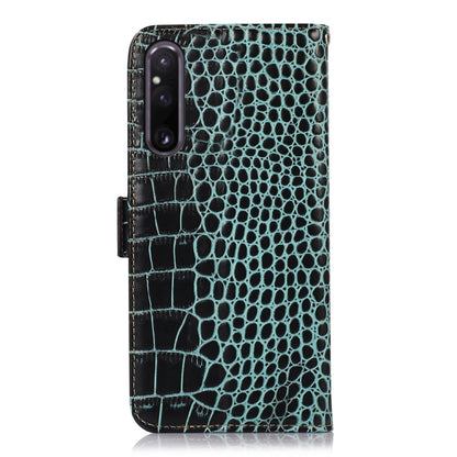 For Sony Xperia 1 V Crocodile Top Layer Cowhide Leather Phone Case(Green) by buy2fix
