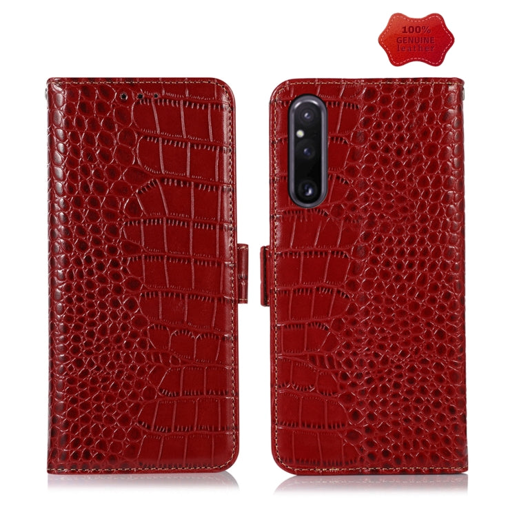 For Sony Xperia 1 V Crocodile Top Layer Cowhide Leather Phone Case(Red) by buy2fix