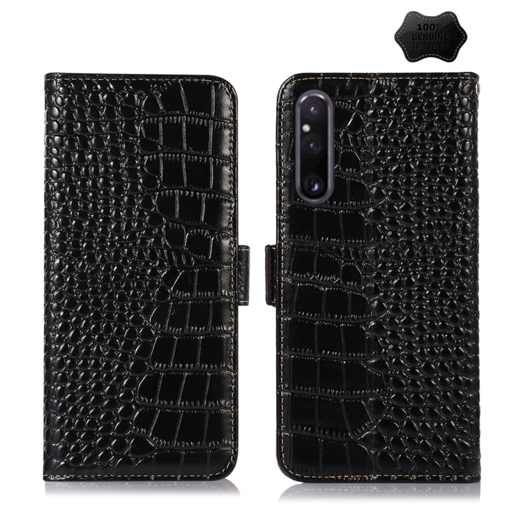 For Sony Xperia 1 V Crocodile Top Layer Cowhide Leather Phone Case(Black) by buy2fix
