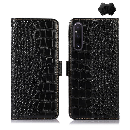 For Sony Xperia 1 V Crocodile Top Layer Cowhide Leather Phone Case(Black) by buy2fix
