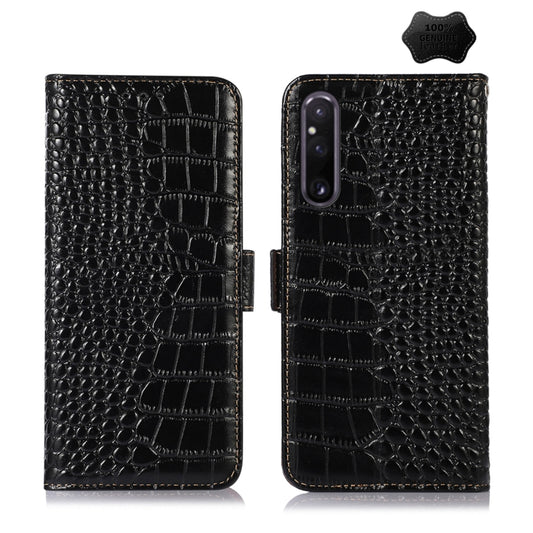 For Sony Xperia 1 V Crocodile Top Layer Cowhide Leather Phone Case(Black) by buy2fix