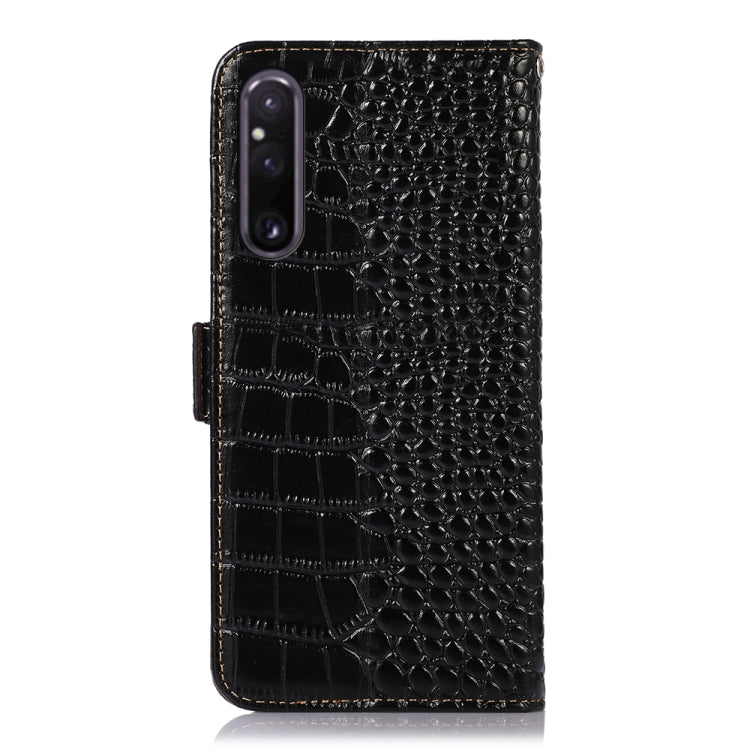 For Sony Xperia 1 V Crocodile Top Layer Cowhide Leather Phone Case(Black) by buy2fix