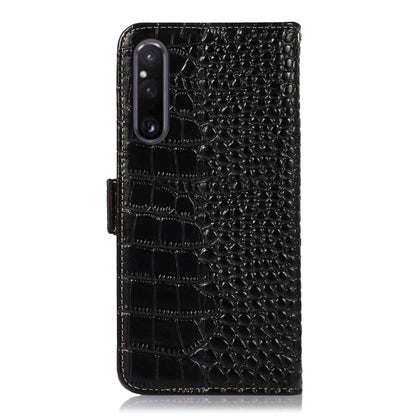 For Sony Xperia 1 V Crocodile Top Layer Cowhide Leather Phone Case(Black) by buy2fix