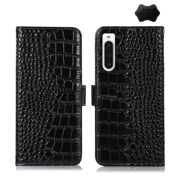 For Sony Xperia 10 V Crocodile Top Layer Cowhide Leather Phone Case(Black) by buy2fix