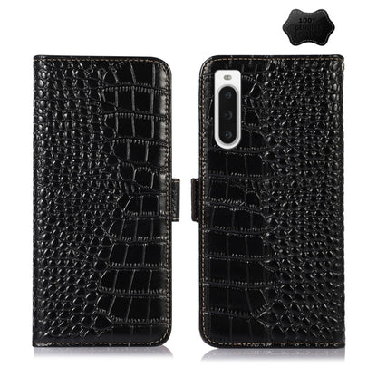 For Sony Xperia 10 V Crocodile Top Layer Cowhide Leather Phone Case(Black) by buy2fix