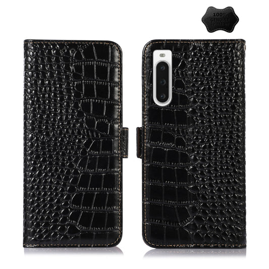 For Sony Xperia 10 V Crocodile Top Layer Cowhide Leather Phone Case(Black) by buy2fix