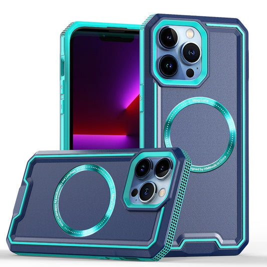 For iPhone 14 / 13 Armour Two-color MagSafe Magnetic TPU + PC Phone Case(Light Blue + Blue) - iPhone 14 Cases by buy2fix | Online Shopping UK | buy2fix