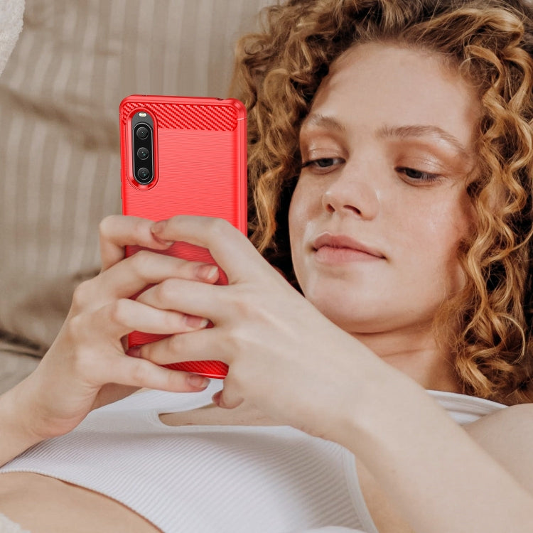 For Sony Xperia 10 V Brushed Texture Carbon Fiber TPU Phone Case(Red) by buy2fix
