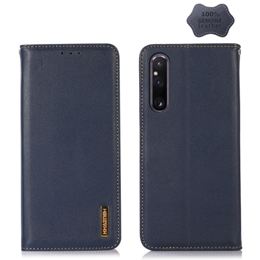 For Sony Xperia 1 V KHAZNEH Nappa Top Layer Cowhide Leather Phone Case(Blue) by buy2fix