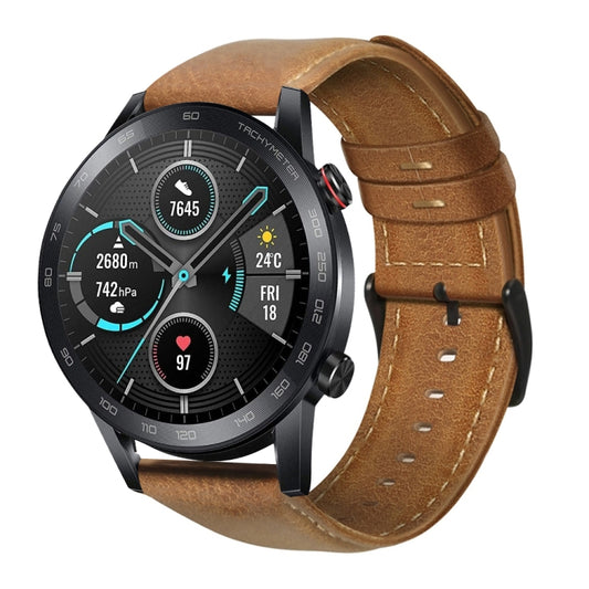 For Honor MagicWatch 2 46mm / Magic / Watch Dream Oil Wax Genuine Leather Watch Band(Yellow Brown) - Watch Bands by buy2fix | Online Shopping UK | buy2fix